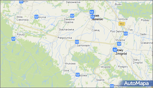 mapa Samoklęski gmina Osiek Jasielski, Samoklęski gmina Osiek Jasielski na mapie Targeo