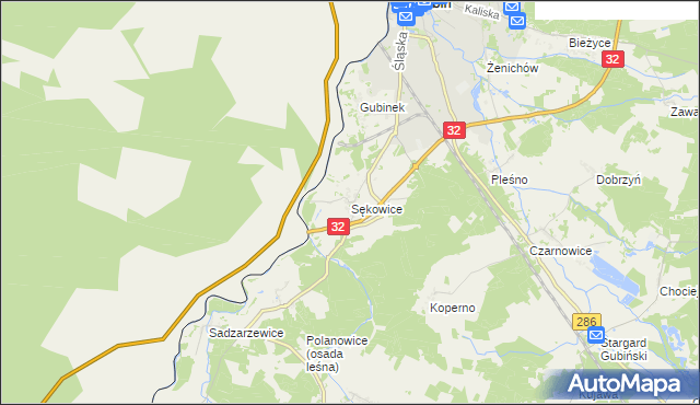 mapa Sękowice gmina Gubin, Sękowice gmina Gubin na mapie Targeo