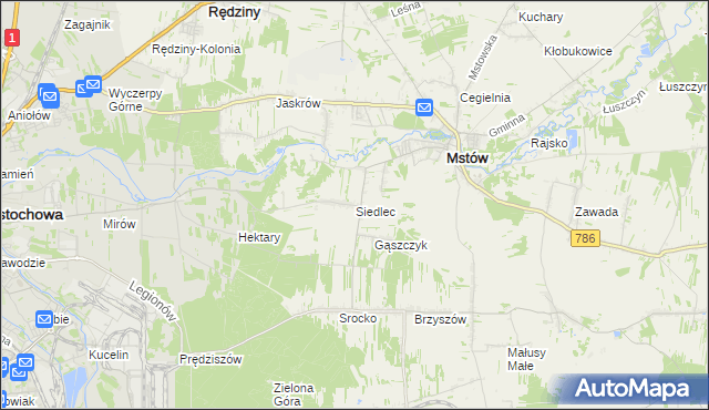 mapa Siedlec gmina Mstów, Siedlec gmina Mstów na mapie Targeo