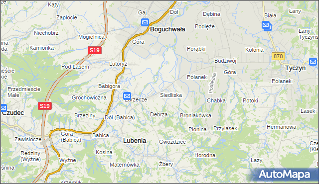 mapa Siedliska gmina Lubenia, Siedliska gmina Lubenia na mapie Targeo