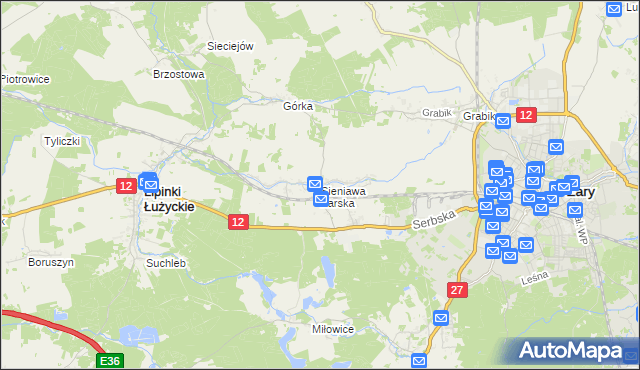 mapa Sieniawa Żarska, Sieniawa Żarska na mapie Targeo