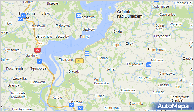 mapa Sienna gmina Gródek nad Dunajcem, Sienna gmina Gródek nad Dunajcem na mapie Targeo