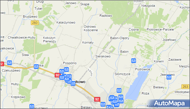 mapa Sierakowo gmina Strzałkowo, Sierakowo gmina Strzałkowo na mapie Targeo