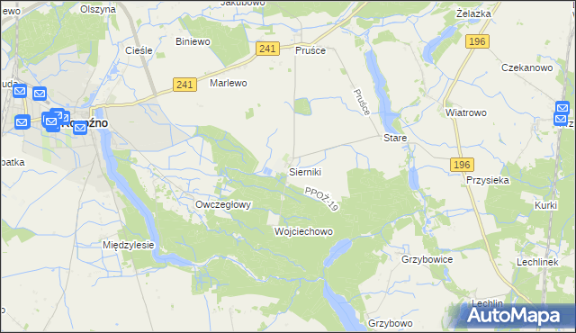 mapa Sierniki gmina Rogoźno, Sierniki gmina Rogoźno na mapie Targeo