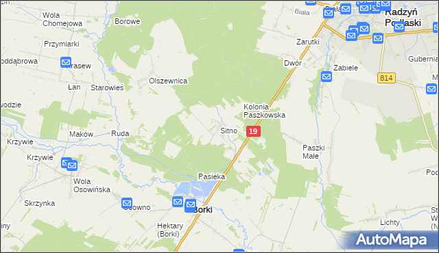 mapa Sitno gmina Borki, Sitno gmina Borki na mapie Targeo