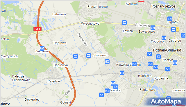 mapa Skórzewo gmina Dopiewo, Skórzewo gmina Dopiewo na mapie Targeo