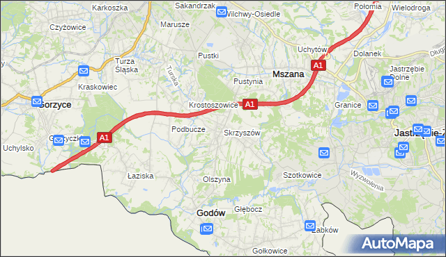 mapa Skrzyszów gmina Godów, Skrzyszów gmina Godów na mapie Targeo