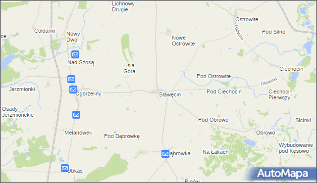 mapa Sławęcin gmina Chojnice, Sławęcin gmina Chojnice na mapie Targeo