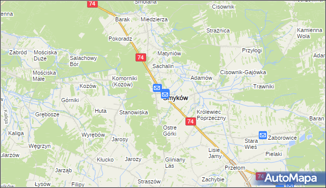 mapa Smyków powiat konecki, Smyków powiat konecki na mapie Targeo