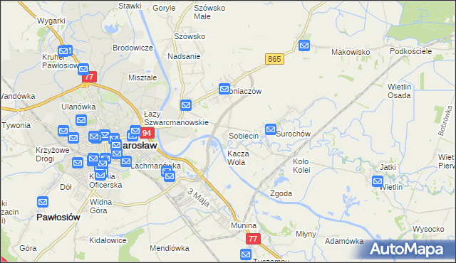 mapa Sobiecin, Sobiecin na mapie Targeo