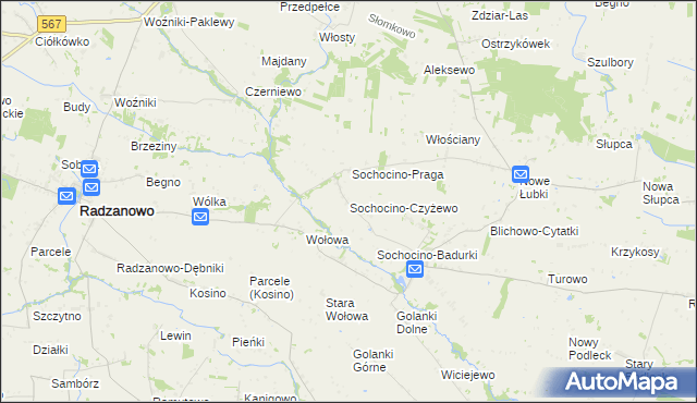 mapa Sochocino-Czyżewo, Sochocino-Czyżewo na mapie Targeo