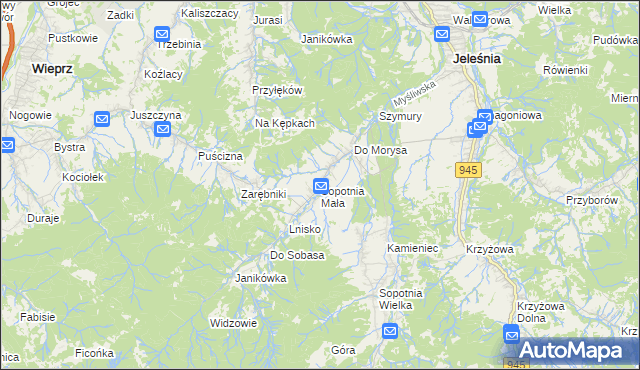 mapa Sopotnia Mała, Sopotnia Mała na mapie Targeo