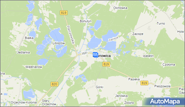 mapa Sosnowica powiat parczewski, Sosnowica powiat parczewski na mapie Targeo