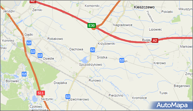 mapa Śródka gmina Kleszczewo, Śródka gmina Kleszczewo na mapie Targeo