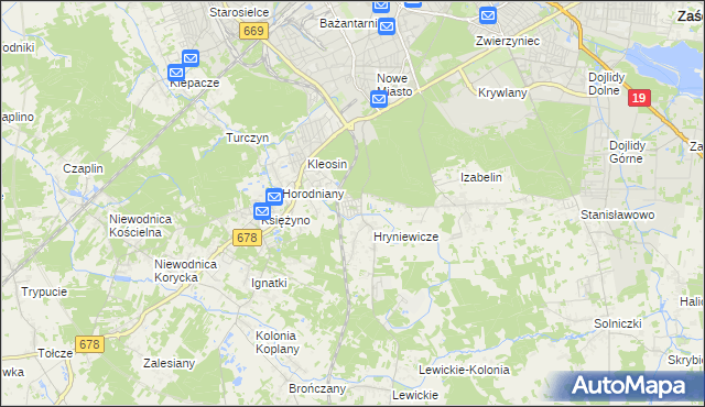 mapa Śródlesie gmina Juchnowiec Kościelny, Śródlesie gmina Juchnowiec Kościelny na mapie Targeo