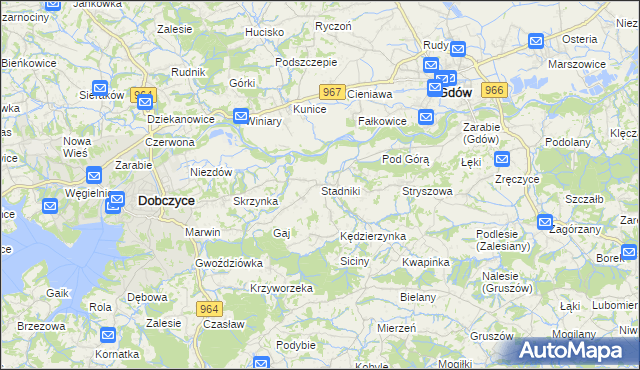 mapa Stadniki gmina Dobczyce, Stadniki gmina Dobczyce na mapie Targeo