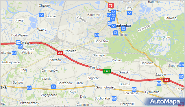 mapa Staniątki, Staniątki na mapie Targeo