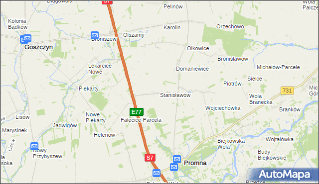 mapa Stanisławów gmina Promna, Stanisławów gmina Promna na mapie Targeo