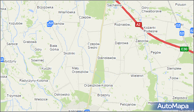 mapa Stanisławów gmina Uniejów, Stanisławów gmina Uniejów na mapie Targeo