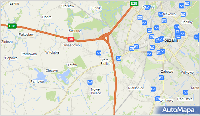 mapa Stare Bielice gmina Biesiekierz, Stare Bielice gmina Biesiekierz na mapie Targeo