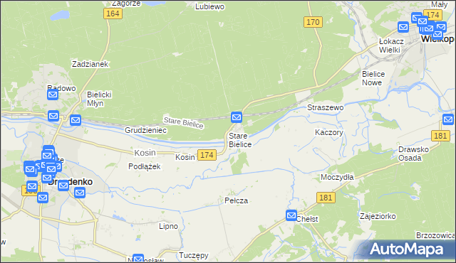 mapa Stare Bielice gmina Drezdenko, Stare Bielice gmina Drezdenko na mapie Targeo
