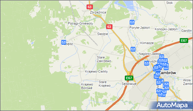 mapa Stare Zakrzewo, Stare Zakrzewo na mapie Targeo