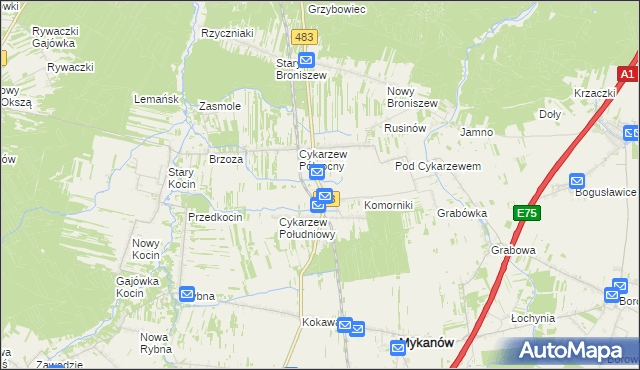 mapa Stary Cykarzew, Stary Cykarzew na mapie Targeo