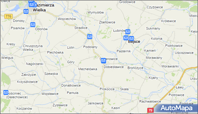 mapa Stojanowice, Stojanowice na mapie Targeo