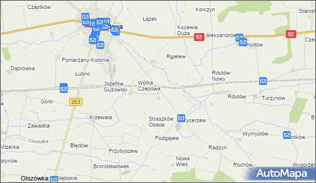 mapa Straszków gmina Kłodawa, Straszków gmina Kłodawa na mapie Targeo