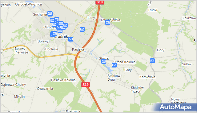 mapa Stróża gmina Kraśnik, Stróża gmina Kraśnik na mapie Targeo
