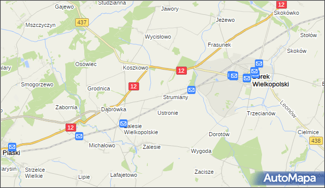 mapa Strumiany gmina Borek Wielkopolski, Strumiany gmina Borek Wielkopolski na mapie Targeo