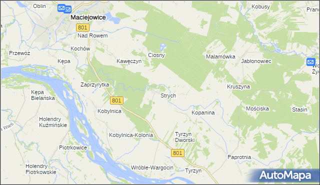 mapa Strych gmina Maciejowice, Strych gmina Maciejowice na mapie Targeo