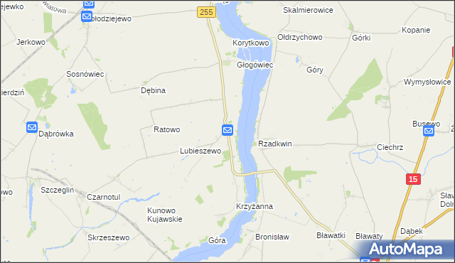 mapa Strzelce gmina Mogilno, Strzelce gmina Mogilno na mapie Targeo