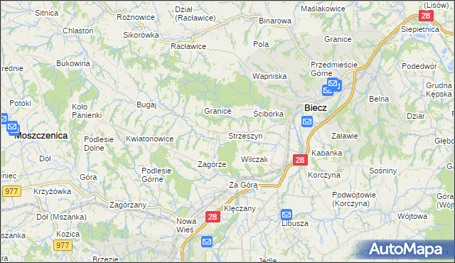mapa Strzeszyn gmina Biecz, Strzeszyn gmina Biecz na mapie Targeo