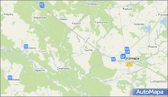 mapa Sucha gmina Grzmiąca, Sucha gmina Grzmiąca na mapie Targeo