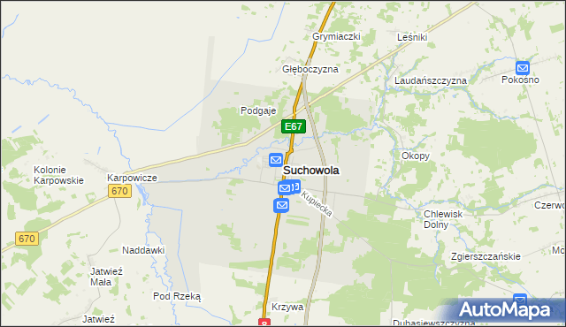 mapa Suchowola powiat sokólski, Suchowola powiat sokólski na mapie Targeo