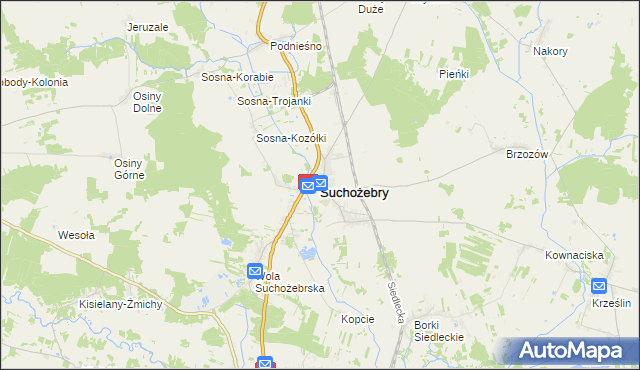 mapa Suchożebry, Suchożebry na mapie Targeo