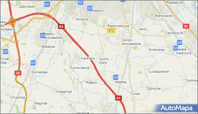 mapa Suchy Dwór gmina Żórawina, Suchy Dwór gmina Żórawina na mapie Targeo