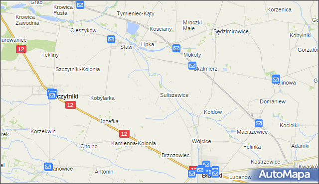 mapa Suliszewice gmina Błaszki, Suliszewice gmina Błaszki na mapie Targeo