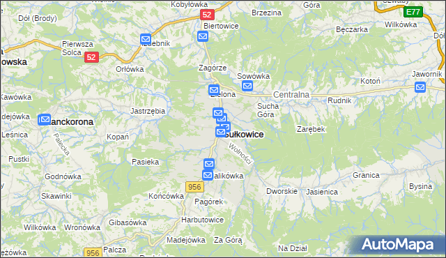 mapa Sułkowice powiat myślenicki, Sułkowice powiat myślenicki na mapie Targeo