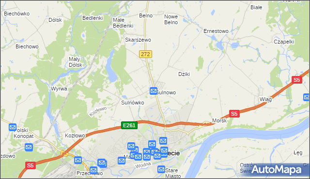 mapa Sulnowo, Sulnowo na mapie Targeo