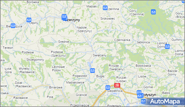 mapa Święcany, Święcany na mapie Targeo