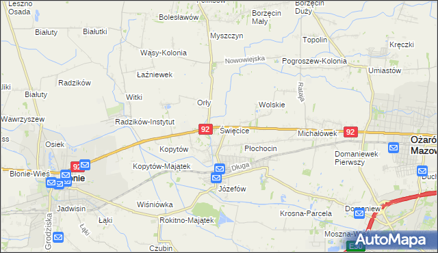 mapa Święcice gmina Ożarów Mazowiecki, Święcice gmina Ożarów Mazowiecki na mapie Targeo