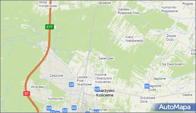 mapa Świerczek gmina Skarżysko Kościelne, Świerczek gmina Skarżysko Kościelne na mapie Targeo