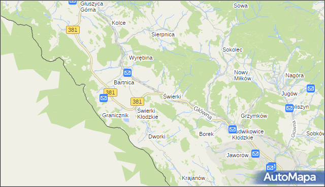 mapa Świerki gmina Nowa Ruda, Świerki gmina Nowa Ruda na mapie Targeo