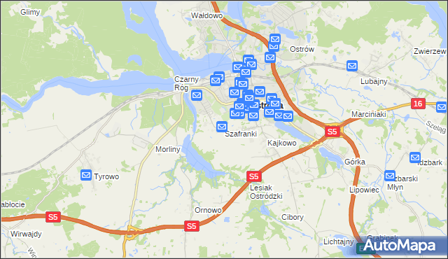 mapa Szafranki gmina Ostróda, Szafranki gmina Ostróda na mapie Targeo