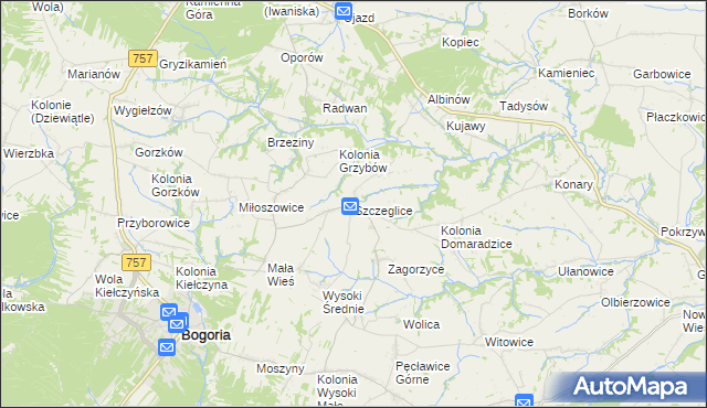 mapa Szczeglice, Szczeglice na mapie Targeo