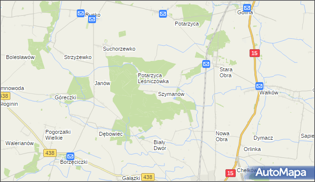 mapa Szymanów gmina Koźmin Wielkopolski, Szymanów gmina Koźmin Wielkopolski na mapie Targeo