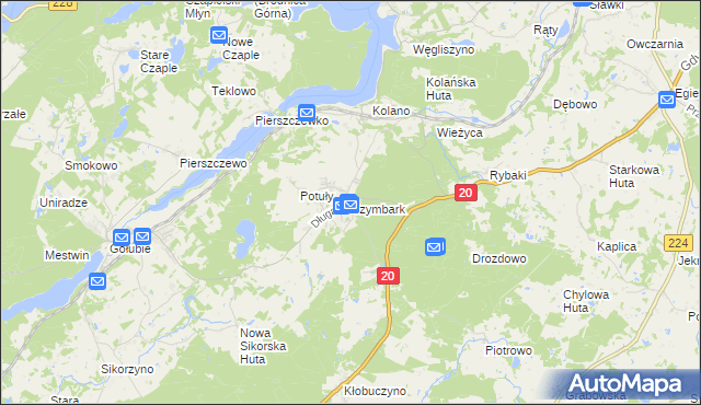 mapa Szymbark gmina Stężyca, Szymbark gmina Stężyca na mapie Targeo