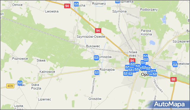 mapa Szymiszów, Szymiszów na mapie Targeo